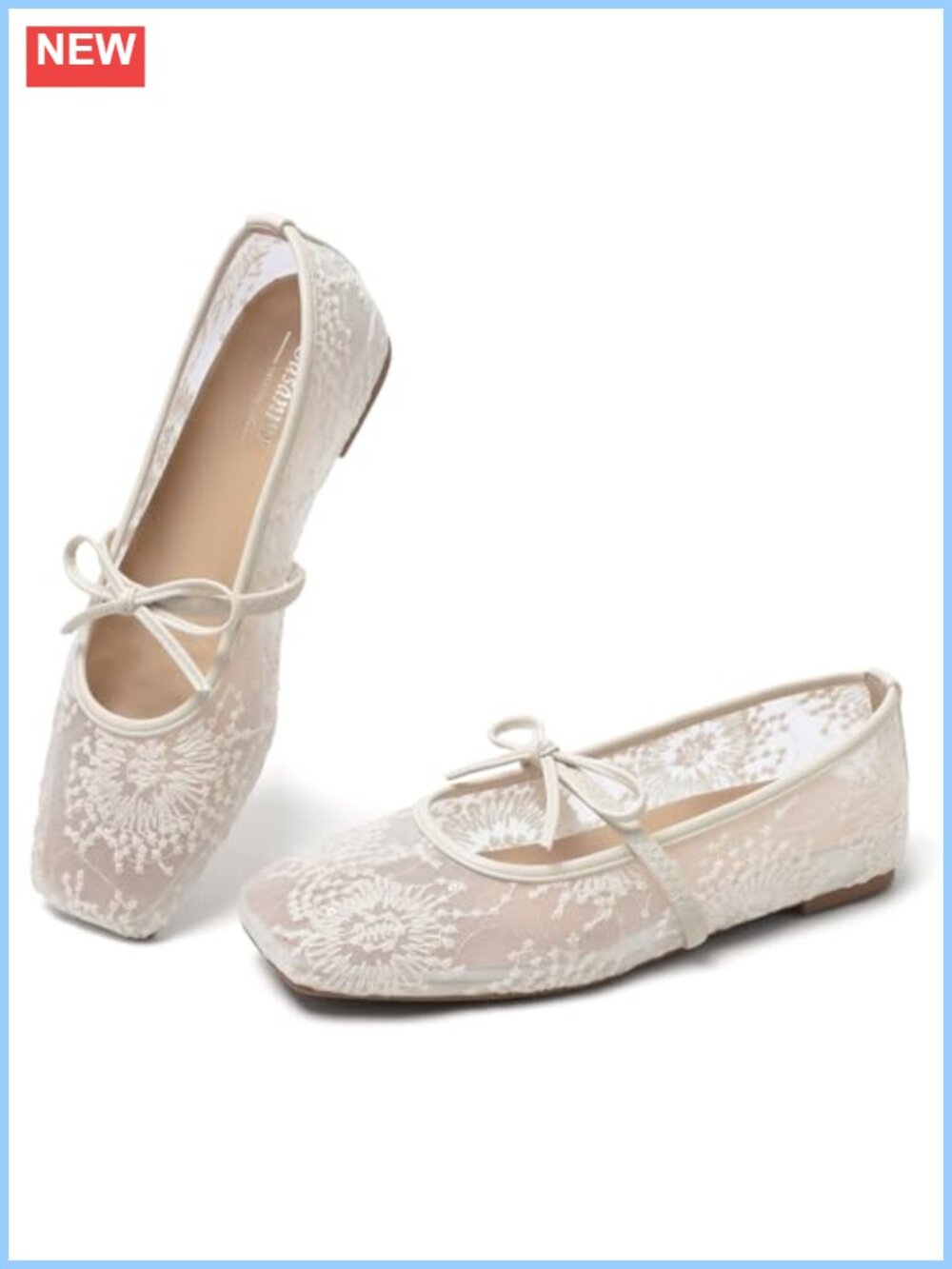Lace Square Toe Ballet Flats Mary Jane Bow Strap Comfort Dress Shoes
